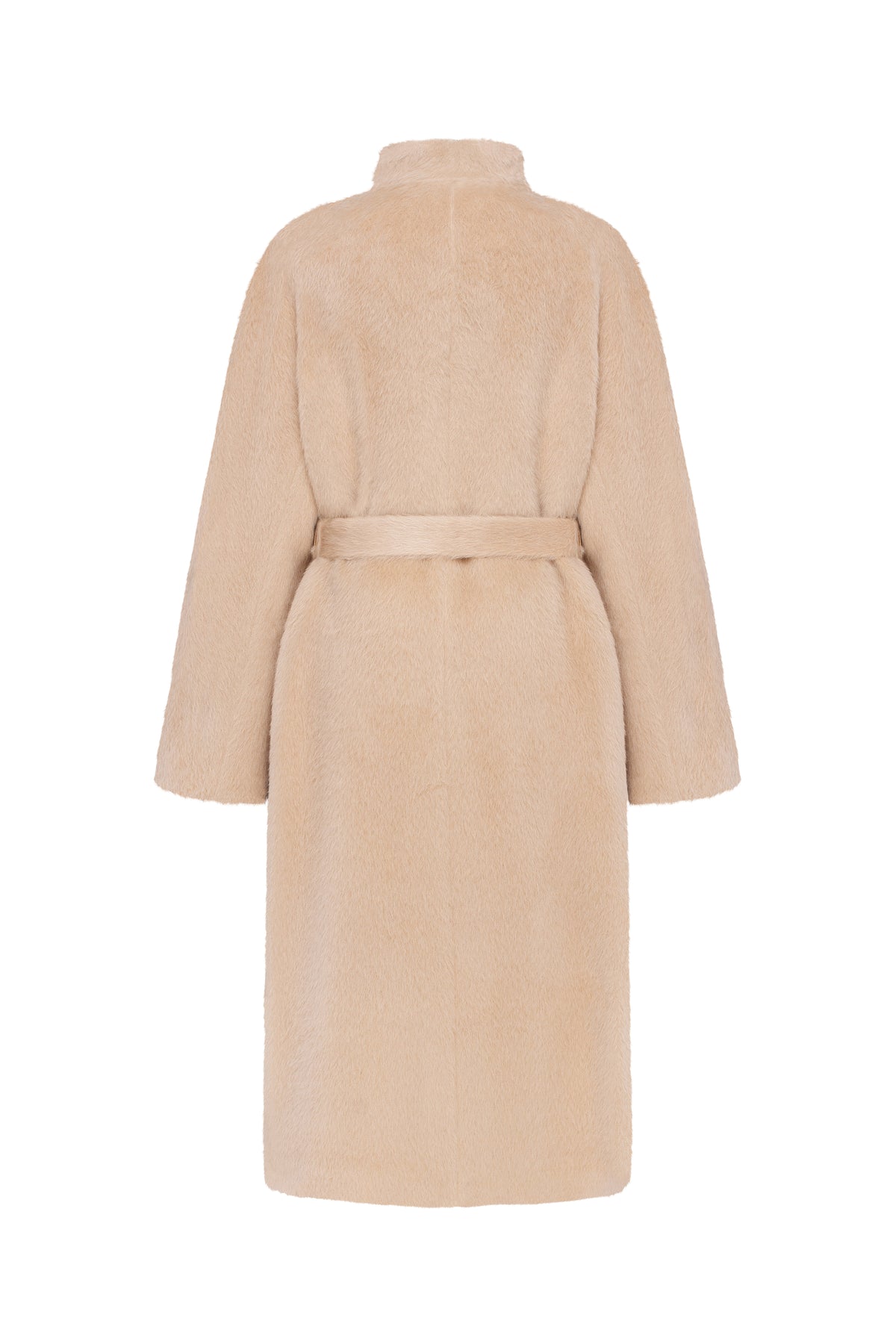 Beige coat with a belt on a white background